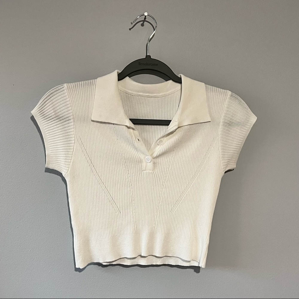 Women’s White Cropped Polo Shirt Size XS